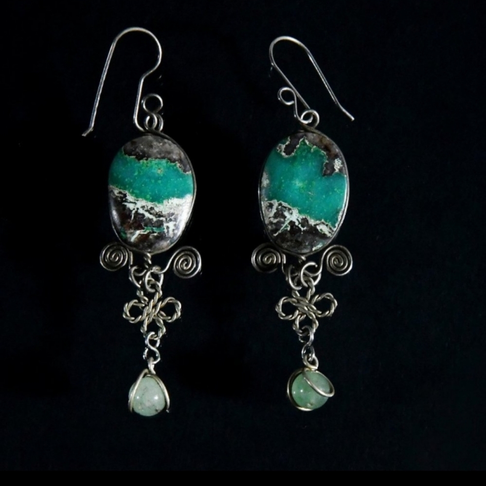 Bohemian style authentic Emerald and Quartz 3" long 1" wide